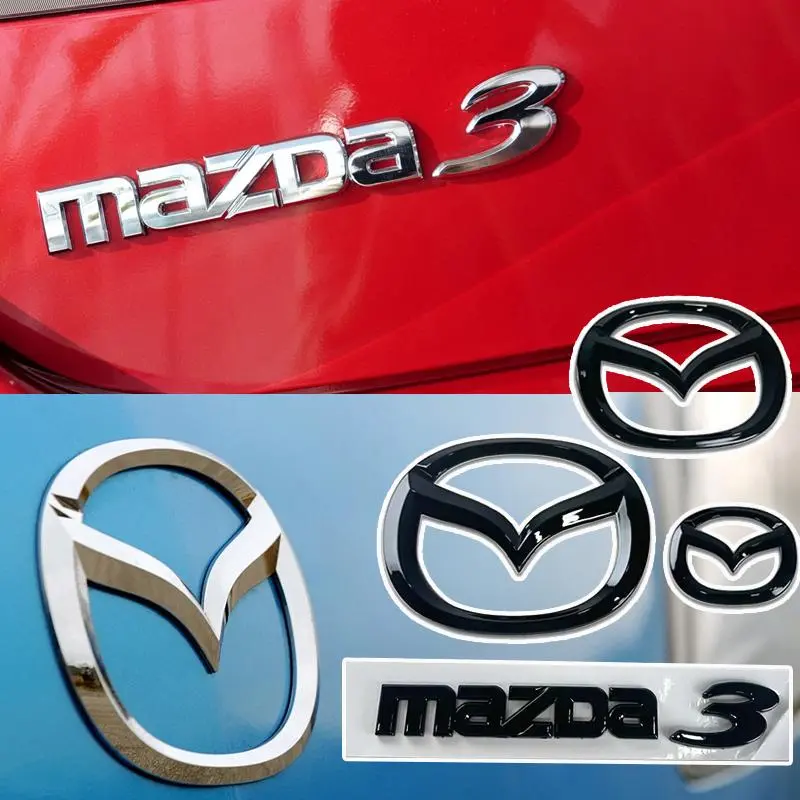 for Mazda 3 Logo Plastic Car Front Trunk Emblem Steering Wheel Badge 3D Body Replaced Sticker Rear Tail Refitting Decoration