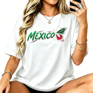 Mexico Butterfly Women Cotton T-shirt Mexico Flag Toddler Mexican Independence Day Short Sleeve Tee