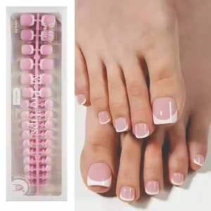 160pcs French Short Square False Toe Nails, Fake Toenails, Seamless Matte Wearable Toe Caps, Detachable Full Adhesive Nail Stickers, Summer DIY Manicure Supplies, Pressed On Nails