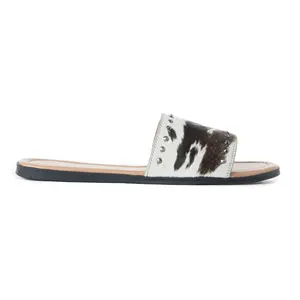 Myra Wild Dust Hairon Leather Slide Sandals â€“ Studded Flats for Women, Slip-On Comfort with Western Charm