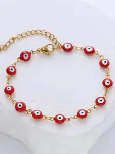 Fashion Random Eye Bead Decor Link Bracelet, stainless Steel Hand Jewelry for Party, Daily Clothing Decor for Girl, Beaded Bracelets
