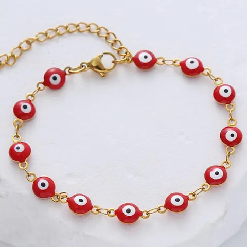 Fashion Random Eye Bead Decor Link Bracelet,stainless Steel Hand Jewelry for Party, Daily Clothing Decor for Girl