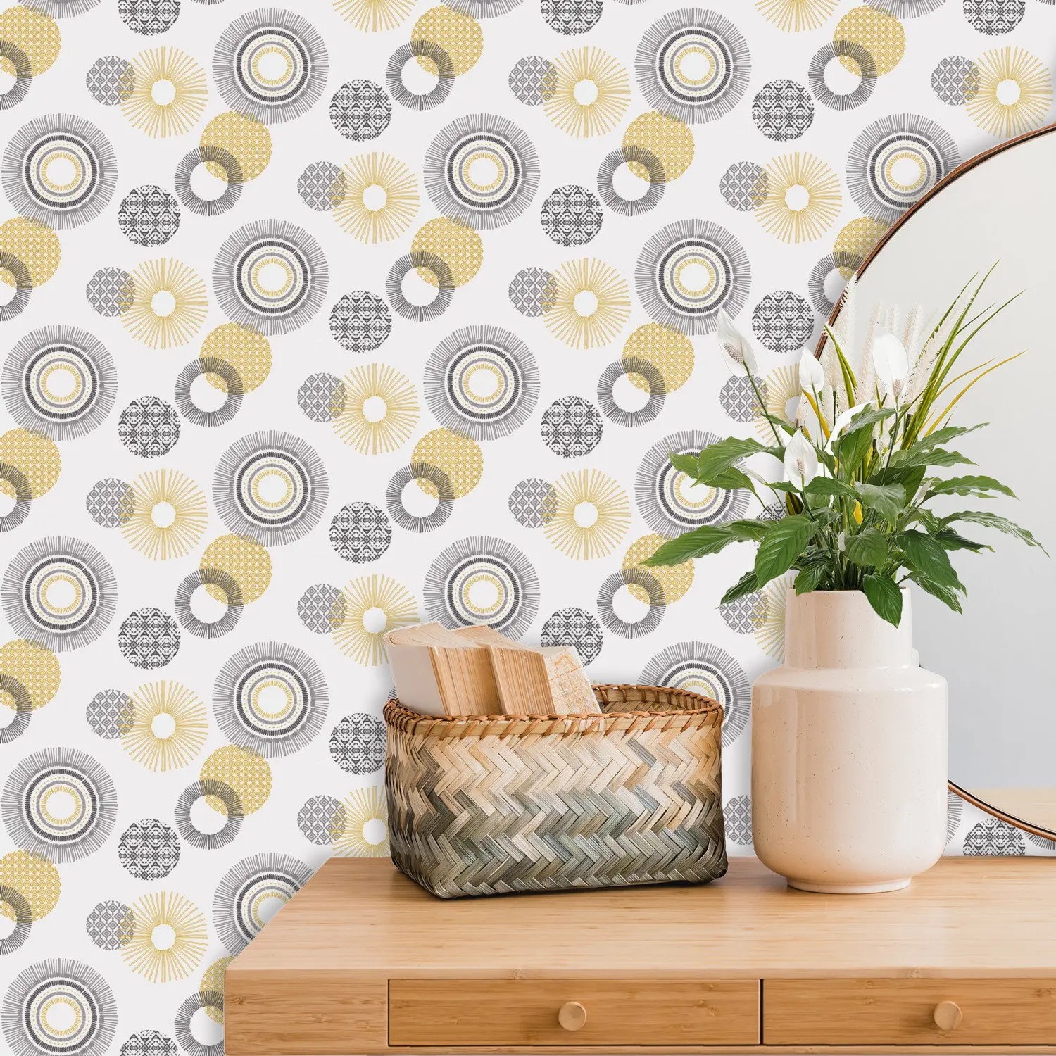 Abstract Contemporary Peel & Stick Luxury Wallpaper - Grey Gold Seamless Pattern - Ideal for Hotel, Restaurant, and Home Decor - Elegan...