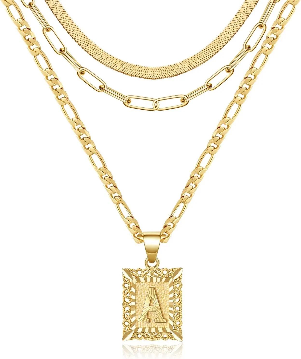 KissYan Gold Layered Necklace Set for Womens, 14K Gold Plated Initial Letter Pendant Necklaces Paperclip Snake Choker Alphabets from A-Z Figaro Chain Jewellery Gift Mothers Day Gift Ideas TikTokShopBackToSchool