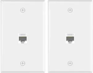 VCE Ethernet Wall Plate (UL Listed), 1-Port Cat6 Female to Female Wall Jack, Keystone Wall Plate with RJ45 Keystone Inline Coupler, White (2-Pack)