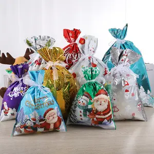 Christmas Drawstring Gift Bag Set, 27 Different Sizes Aluminum Foil Santa Bags, Perfect for Family Friends Children Holiday Birthday Party Gifts, Candy Bag
