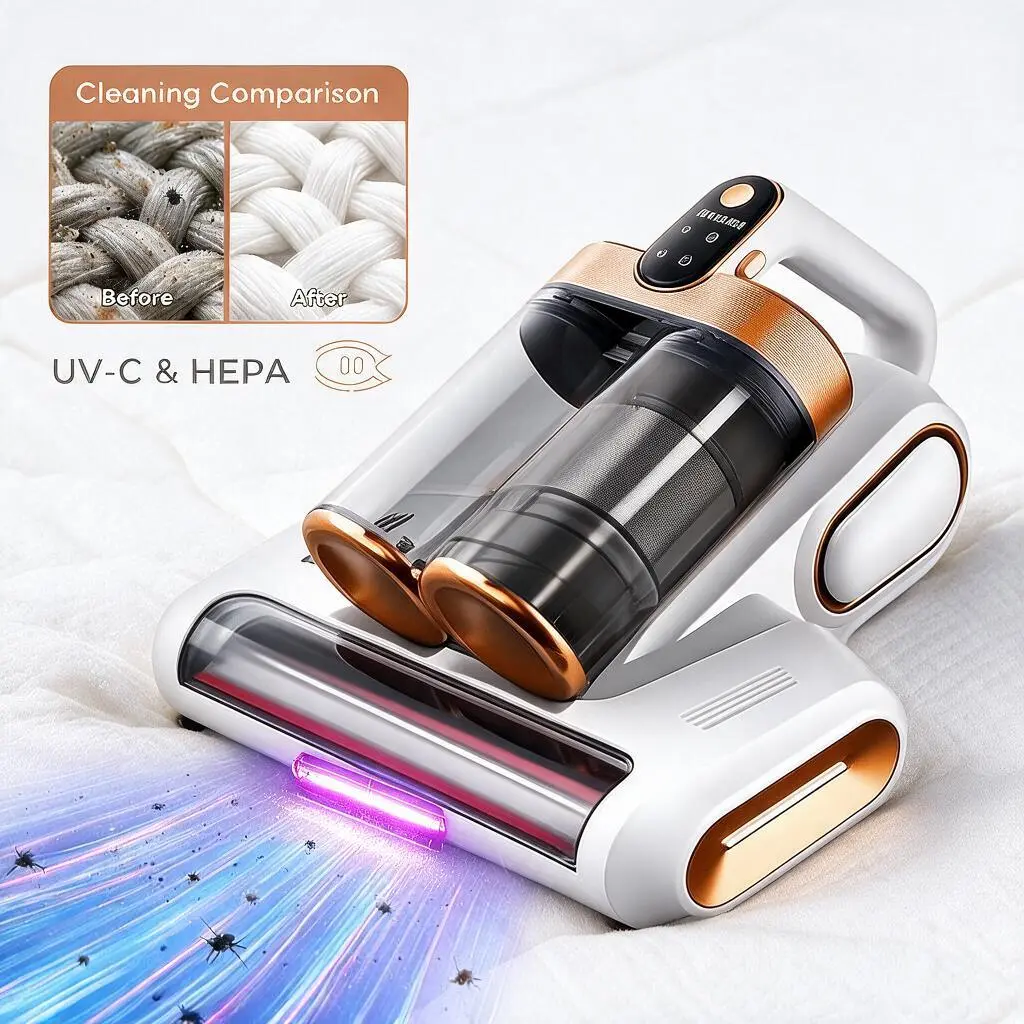 SRGARH BackToSchool Cordless UV Mite Remover, 8000Hz Beating King Size Fit Soft Fabric Safe Mattress Vacuum Sanitizer for Bed, Sofa