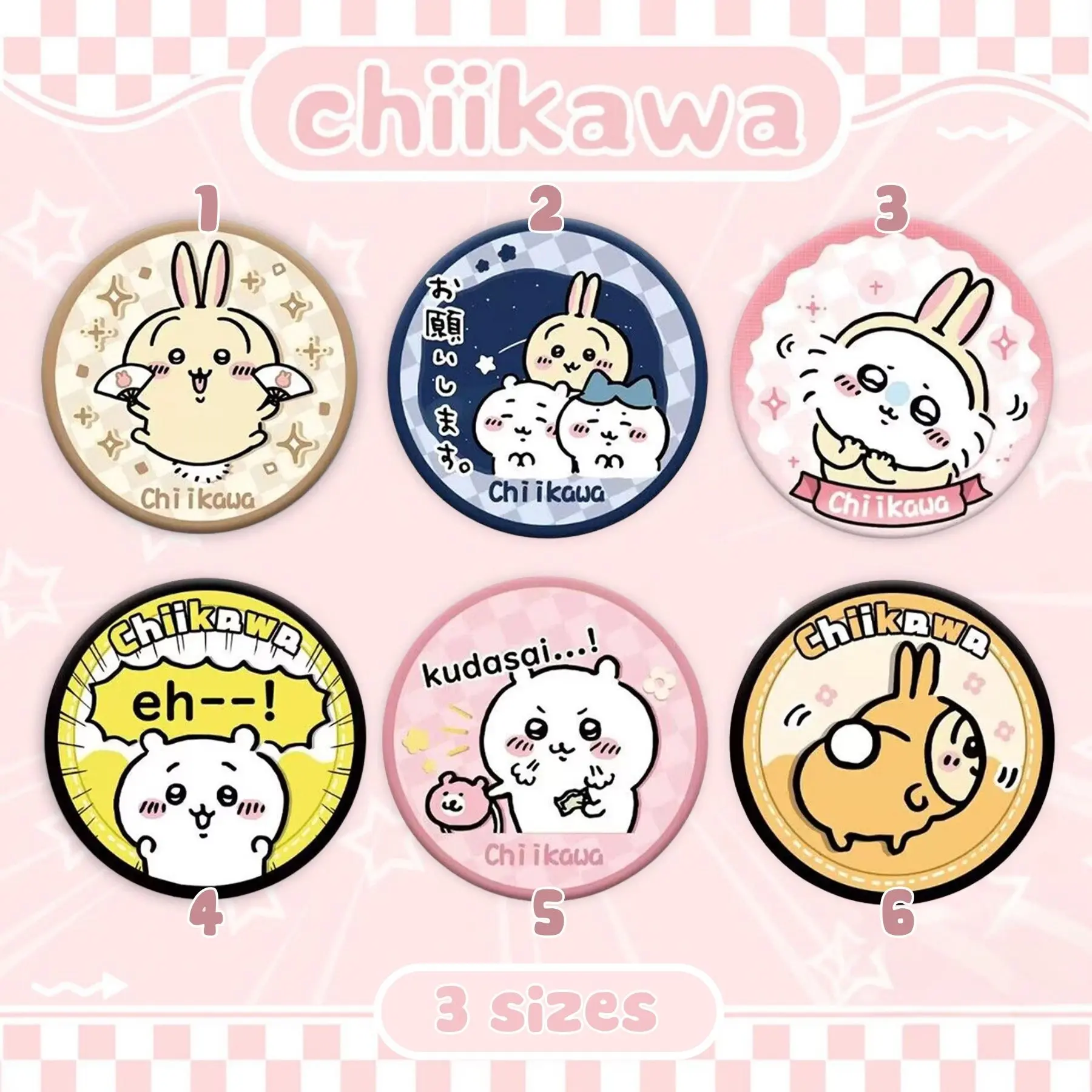 Cute Chii Button Pin Collection, Funny Chiikawa Pin, Cute Anime Pin