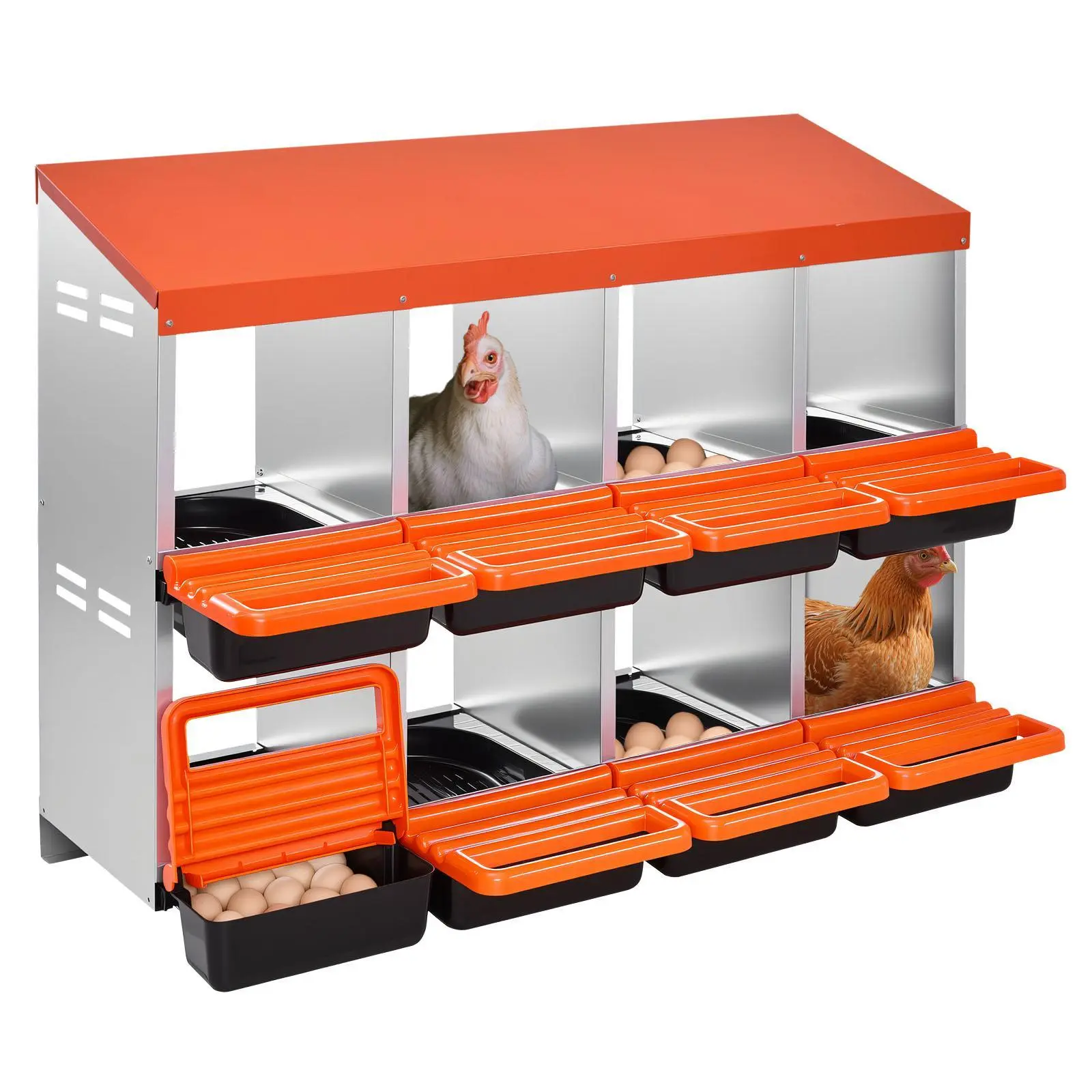【SummerFinds】VEVOR 2 Tiers Chicken Nesting Boxes, 8 Compartments, Metal Egg Laying Boxes with Protective Collection Lids, Roll Out Nesting Box, Easy to Assemble, Ideal for Hens, Ducks, Chickens, and Other Poultry