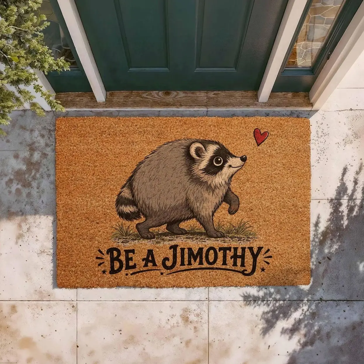 Jimothy Raccoon Coir Doormat, Viral Trash Panda Welcome Mat, Woodland Style Entryway Rug