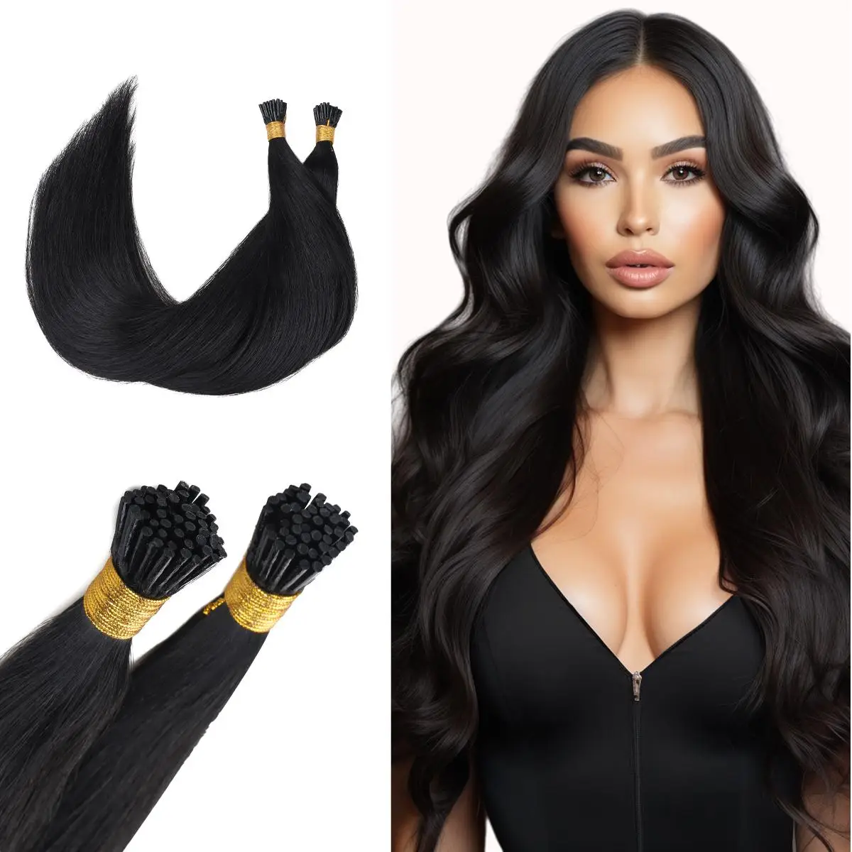 GOOGOO I Tip Hair Extensions Human Hair 50g 50 to 100 Strands Real Human I tip Extensions Pre Bonded Natural Black TikTokShopfalldealsforyou