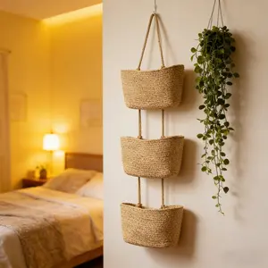 Woven Cotton Over the Door Basket 3-Tier Hanging Storage Organizer Decorative Nursery Baskets for Diapers Toys & Small Items Home Storage Perfect for Busy Moms & Dads outdoorfun