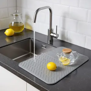Extra Large Silicone Drying Mat with Built-In Drain Lip Easy-Clean Heat Resistant Mat for Quick Efficient Dish Drying and Serving Coaster