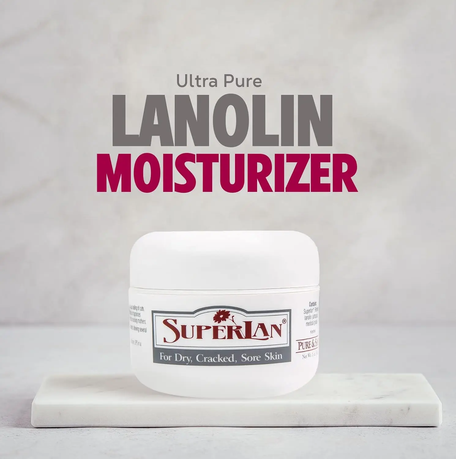 SuperLan Pure Lanolin Cream, Hypoallergenic Medical-Grade Moisturizer for Dry and Cracked Skin, Fragrance-Free for All Skin Types, 1 oz