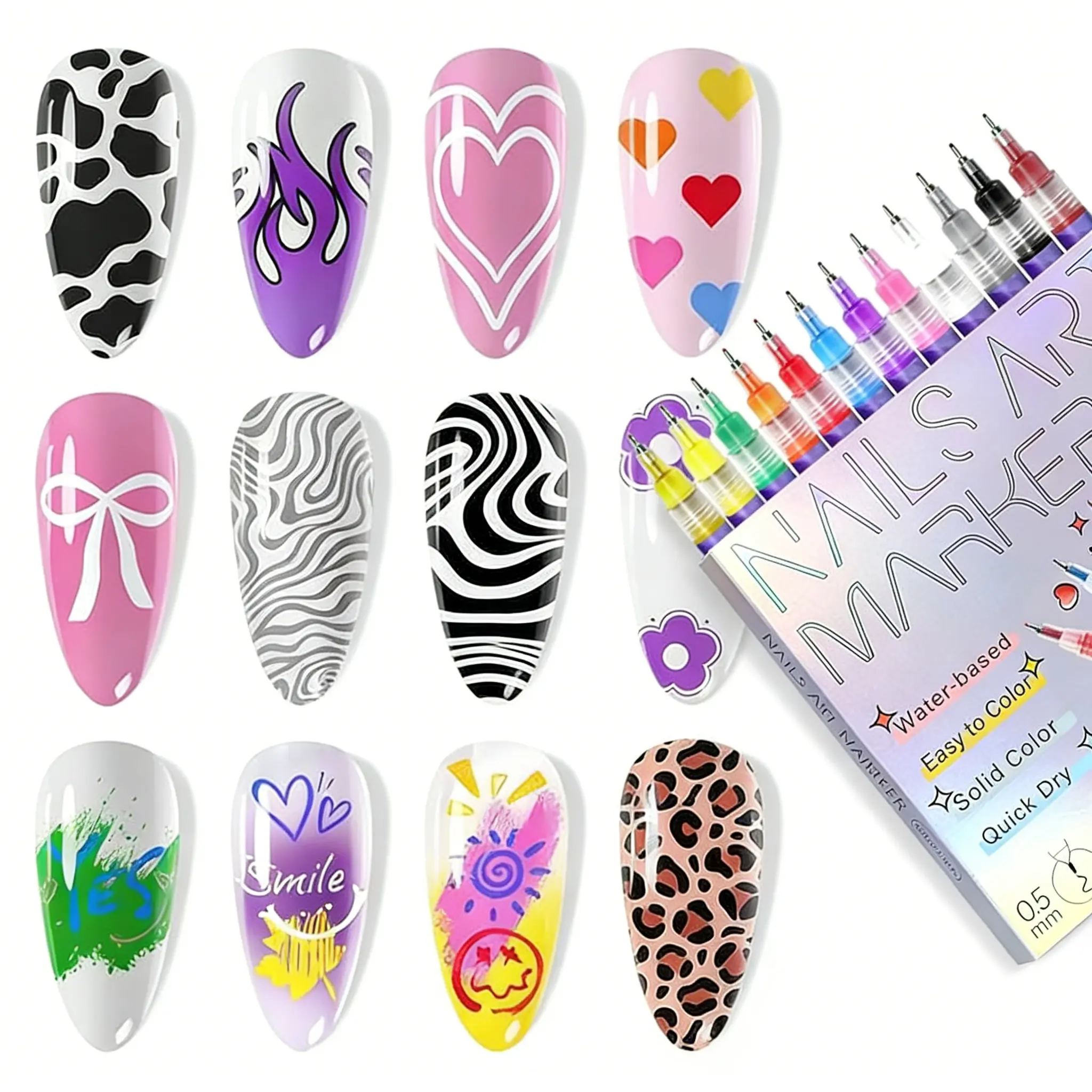 Holiday haul-New Year's gift!12 Colors Nail Doodle Pen for DIY Nail Art Quick Drying Acrylic Painting and 3D Dot Embroidery mma acrylic nail - On Nails Quick Drying Dot Stitching Nails Art Pen for Home and Salon, Nail Care Cutics Manicure Polish Cosmetic