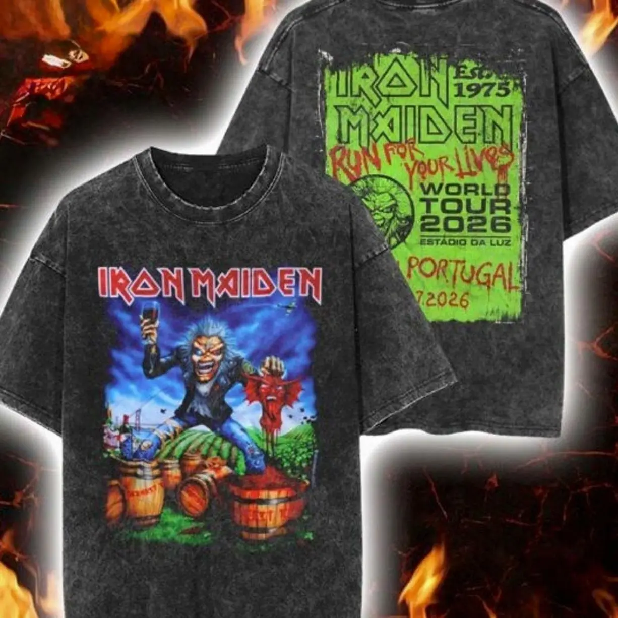 Iron Maiden Lisbon Portugal 2026 Tour Exclusive Event Tee At Estadio Da Luz On 7 July 2026 Eddie The Winemaker Vintage Washed Tee IEW X17