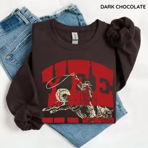 WESTERN STREETWEAR SHIRT, Cowboy Sweatshirt, Rodeo Western Apparel, Funky Cowgirl Crewneck, Western Outfit, Womenswear Cotton Graphic Tees Sweatshirt Hoodie