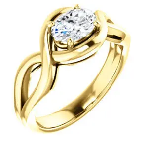 Cubic Zirconia Engagement Ring- The Maude (Customizable Cathedral-raised Oval Cut Solitaire with Ribboned Split Band)