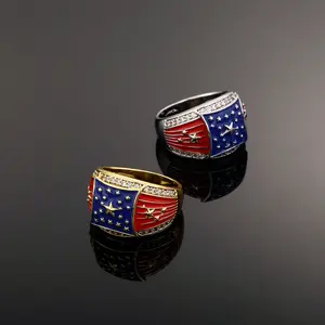 American Flag Patriotic Enamel Ring for Men (Iced Out CZ) | Punk-style | Retro Style | Men's Jewelry | Gift For Him | Edgy & Stylish | Gift Recommendation
