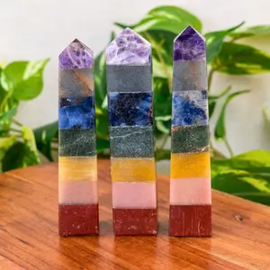 Down to Earth Chakra Obelisk 7" Home Ornament Representing Spiritual Chakras for Balance and Meditation