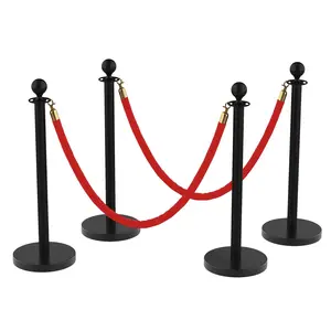 4Pcs Crowd Control Stanchion, Silver Stanchion Posts Queue with 2pcs 5 ft Red Velvet Rope, Rope Barriers Crowd Control Barriers Queue Line for Theaters Parties Wedding Exhibition