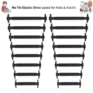 No Tie Elastic Shoe Laces for Kids & Adults – Stretchy Silicone Shoelaces, One Size Fits All Sneakers, Running Shoes & Casual Footwear, Easy Slip-On Lace Locks