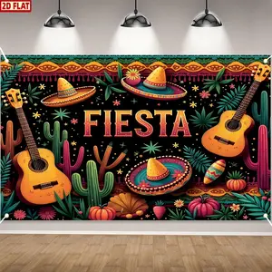 2D Flat, Fiesta Themed Polyester Banner, Vibrant Mexican Carnival Decor, Indoor/Outdoor Celebration Backdrop, No Electricity Needed, Versatile Event Decoration for Weddings, Birthdays, Party Decoration