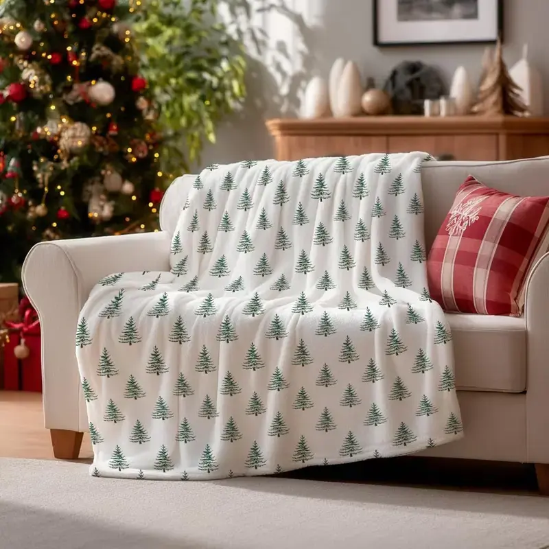 Christmas-themed blanket – Horaldaily Christmas flannel throw blanket featuring Christmas trees; boho soft, fuzzy plush cozy fleece blankets for couch/sofa/bed lounging; ideal gifts for kids, adults, wife, and self; 50x60