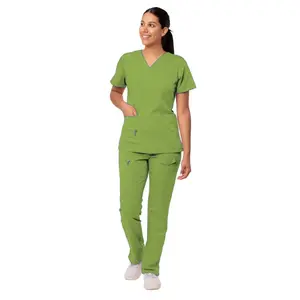 MERTRAW New Women's Scrubs Medico Work Wear Top & Pants Sets Clinical Medical Suit Clothes for Doctors Nurses Stretch Trendy Fashion with Button Embellishment Spandex Rayon Material Ideal for Medical Nursing Dental Spa