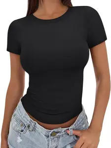 Women's Basic Short Sleeve Crew Neck T-Shirt, Casual Solid Slim-Fit Tee for Summer Daily Wear, Ideal for Teens & Girls, Womenswear