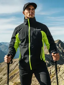Men's Sport Colorblock Jacket, Lightweight Windproof Running Vest, "God is Good" Print Jacket,Full Zipper Design, Outdoor Hiking Coat, All Seasons