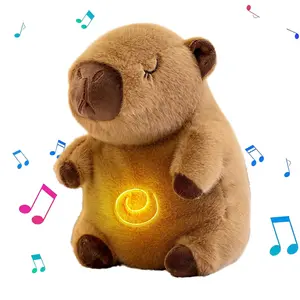 Capybara Breathing Stuffed Animal, Anxiety Relief Capybara Sleeping Plush with Realistic Breathing Motion Soothing Music Lights Portable Plushies Birthday Gifts