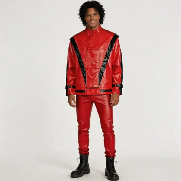 Unisex Red Leather Jacket, Stylish Black Red Motorcycle Jacket, Rock Star Inspired Statement Coat for Men Women, Streetwear, Festival, Party & Everyday Fashion