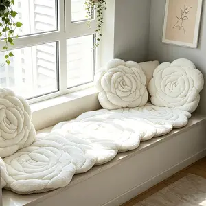 1pc Luxury Rose Shaped Handmade Window Seat Cushion, Soft Fluffy Floor Pillow, Non-slip & Durable, Fits Living Room Bedroom Tatami, All Season, Machine & Hand Washable, Soft Padded Cushion