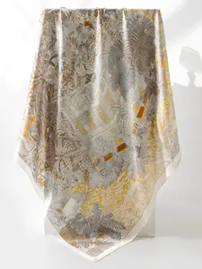 Silk Scarf Spring Summer Fashion Plant Print Neck Wrap, Elegant Loose-Fitting Multifunctional Outerwear, All Seasons Accessory