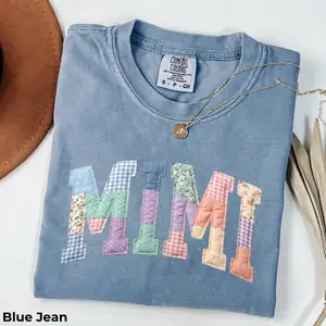 Printed Patchwork Floral Mimi Comfort Colors T-Shirt - Grandma Core Shirt, Faux Mom T-shirt, Varsity Mom T-shirt Quilt Patchwork Mama Tee