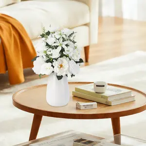 White Artificial Rose Bouquet in Ceramic Vase - Zero Water No Maintenance, Ready-to-Display Living Room Table Centerpiece, Perfect Home Decor & Gift for Mom