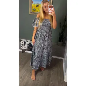 Floral Square Neck Smocked Maxi Dress
