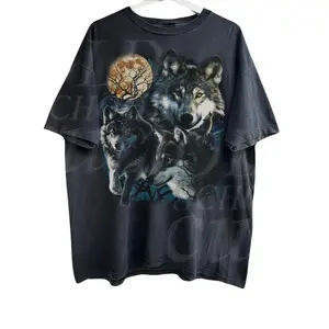The Vintage Wolf 90s Graphic Shirt, Wolf Lovers Retro Moon Tee, 2000s Nature Moon Alpha Shirt, Cute Wolf Gift, Gift for Men, Gift for Women, Crew Neck T-shirt, Trending T-shirt