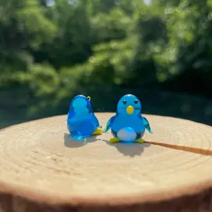Tiny Penguin figurines blue glass penguin miniature, murano glass penguin, collectible glass penguin, miniature animals, tiny penguin gift