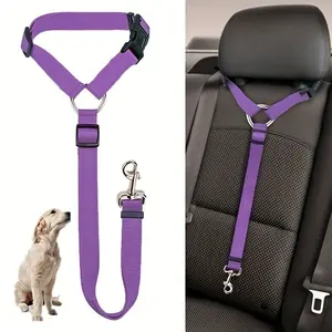 1Pc Adjustable Pet Car Safety Belt, 2-in-1 Nylon Leash Strap with Rear Seat Safety Harness for Dog Cat Travel