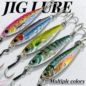Jig Lure 5pcs Fishing Metal Lead Lures 0.7oz/1.4oz  with Feathers & Treble Hooks for Bass Tuna Salmon Fast Sinking Jigging Lures in Multiple Colors