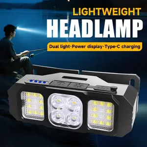 2025 New Portable Rechargeable Headlamp, 1*18650 Battery Powered, Type-C Fast Rechargeable - Dual Switch 7 Mode LED Headlamp with 4 LED Indicator, Ideal for Hiking, Camping, Running, Maintenance and Fishing