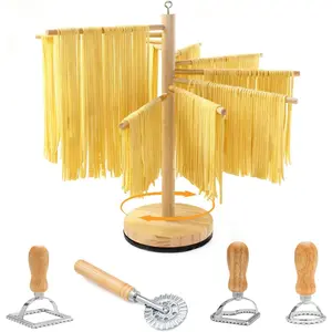 Rotary Pasta Drying Rack,Detachable  Pasta Rack with Pasta Molds &  Ravioli with Pasta  Wheel (4 pcs),Spaghetti Pasta Dryer Rack Collapsible Noodle Drying Rack Hanger Stand