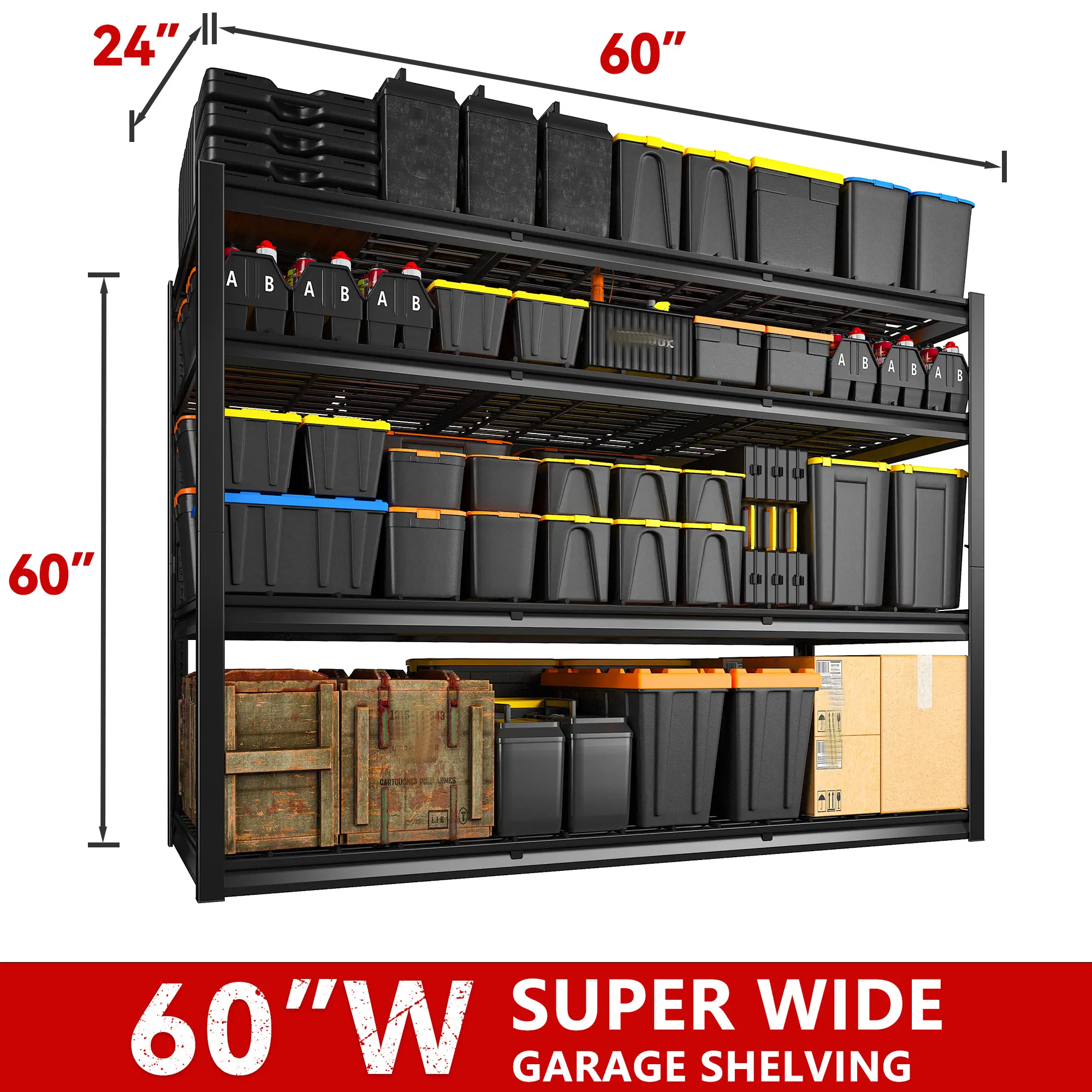 4 Tier: 60" W*60" H*24" D-Holds 2500LBS