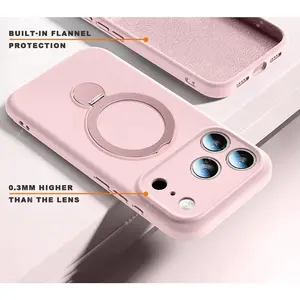 For Magsafe Liquid Silicone Phone Case For iPhone 17 Pro Max Air 15 14 Plus 11 13 12 16 Pro Magnetic Ring Stand Protection Cover