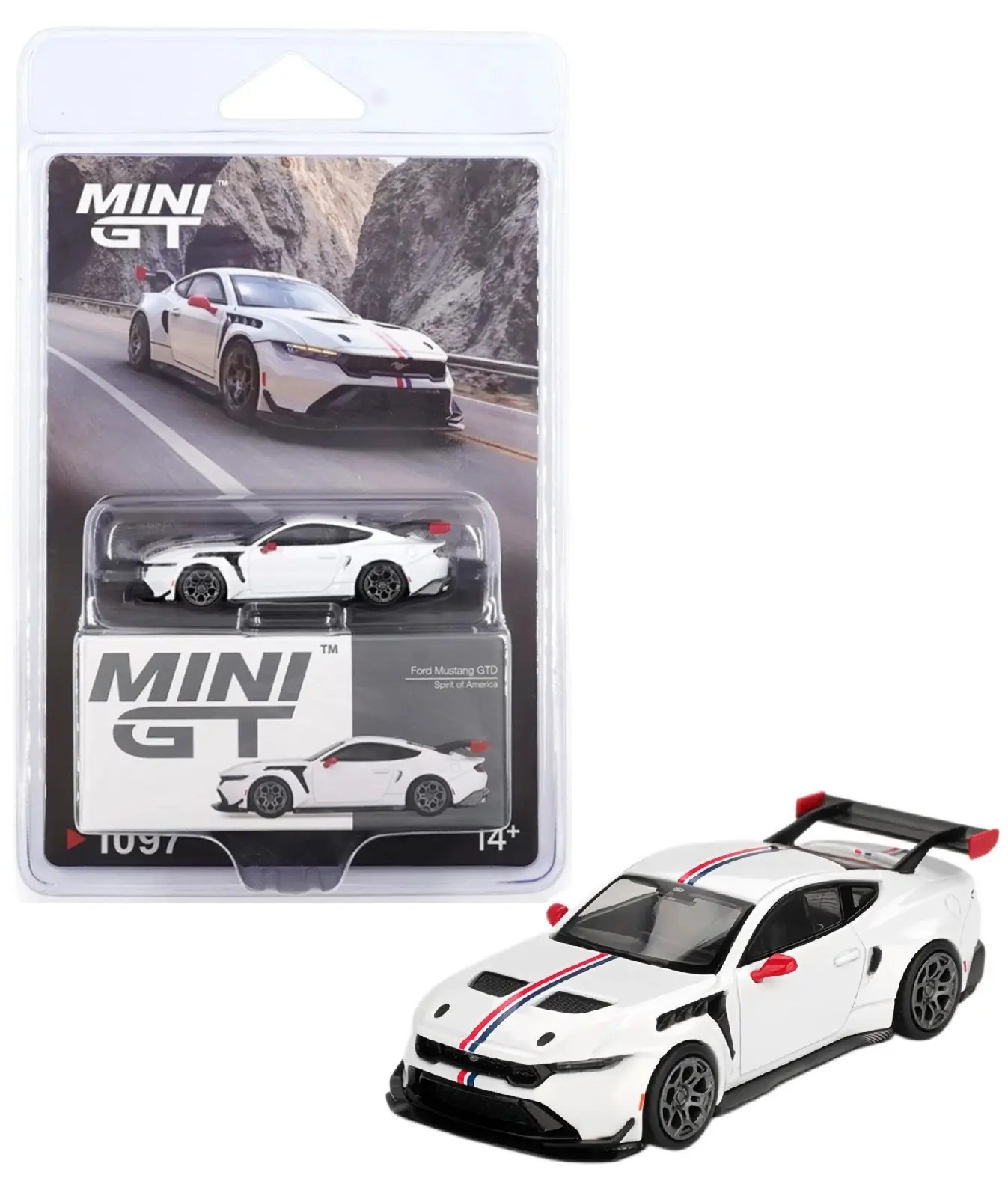 Mini GT 1:64 Ford Mustang GTD Spirit of America White Metal Diecast Model Car - New MGT01097 Collectible Toy