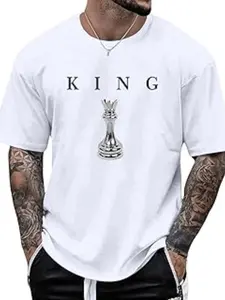 King International Chess King T-Shirt, American Vintage Royal Print Casual Short Sleeve, Men's Fashion Tee, Comfortable & Stylish