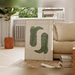 Olive Cowboy Boots Print, Vintage Western Cowgirl Decor,Large Wall Art For Birthday Or Christmas,Decor Poster Artistic Ornaments Decora Y2K Room Wall Decoration