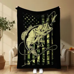 Flag Fish Pattern Blanket, 1 Count Soft Comfortable Throw Blanket, Cool Bedroom Bedding Blanket For Home Office Travel Camping